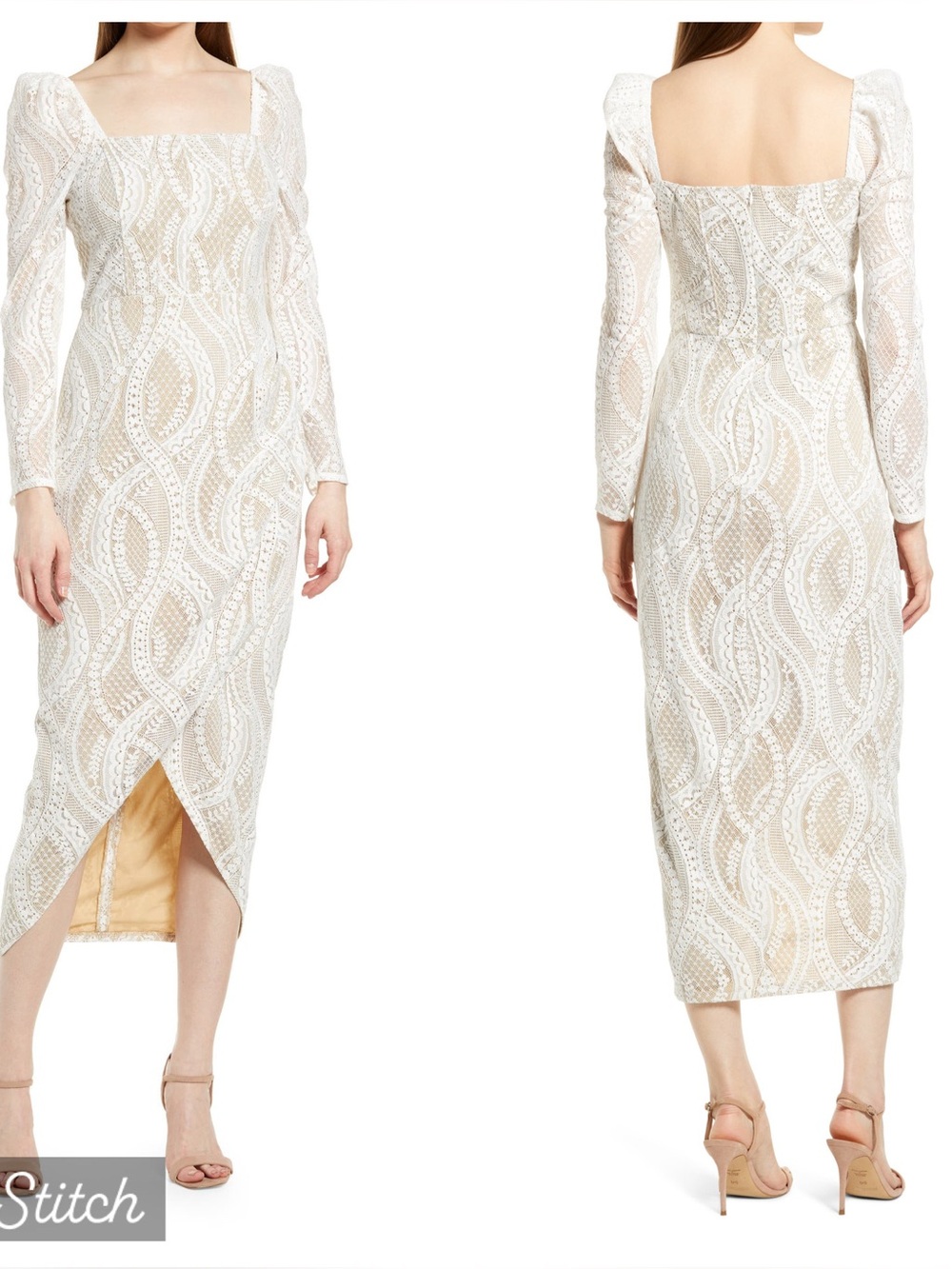 NWT Saylor Phillipa Long Sleeve Lace Midi Cocktail/Bridal  Dress XS